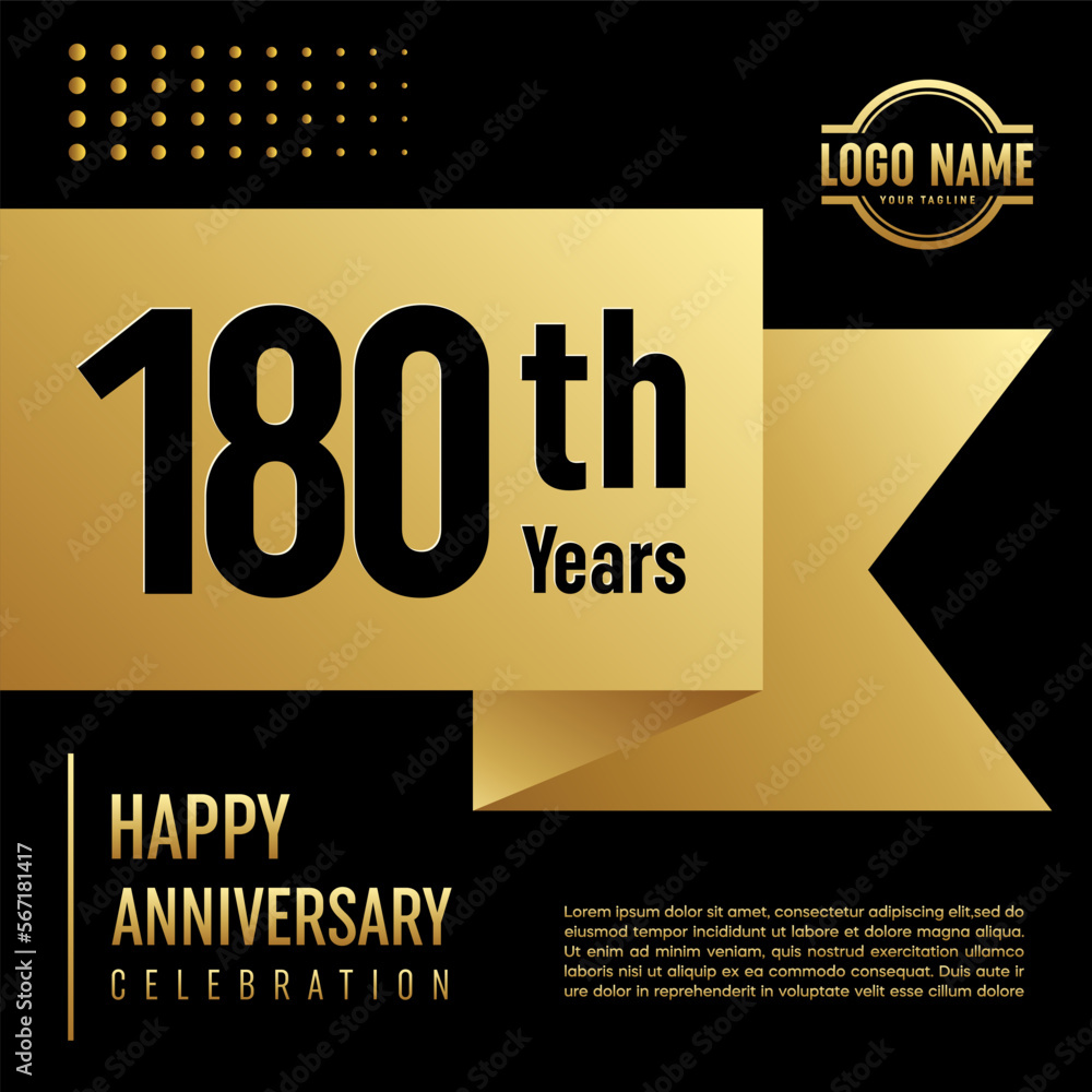 180th Anniversary template design concept with golden ribbon for anniversary celebration event, invitation card, greeting card, banner, poster, flyer, book cover. Vector Template 180th Anniversary template design concept with golden ribbon for anniversary celebration event, invitation card, greeting card, banner, poster, flyer, book cover. Vector Template