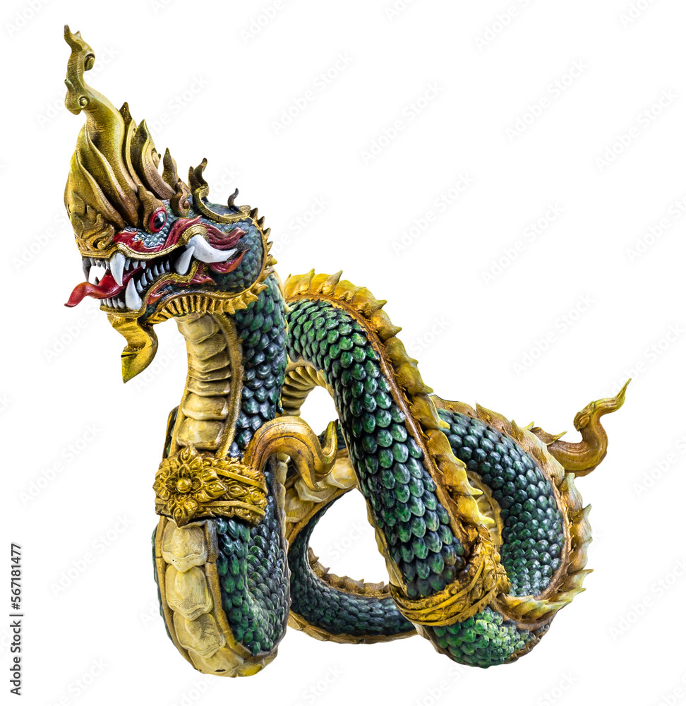 Fototapeta premium King of naga, naka Thailand dragon or serpent king on white background