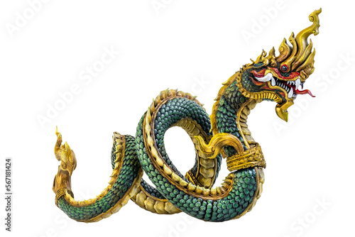 King of naga, naka  Thailand dragon or serpent king on white background photo