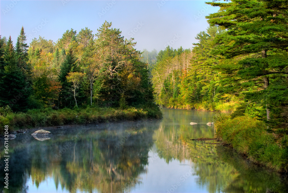 Morning along West Branch of Ausable River, Adirondack Park, New York, USA Morning along West Branch of Ausable River, Adirondack Park, New York, USA