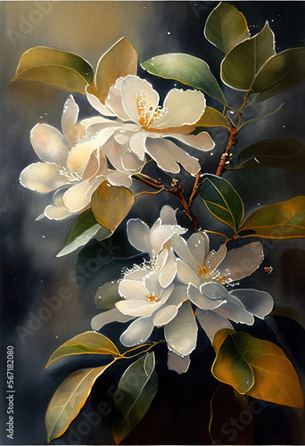 White jasmine flower color illustration