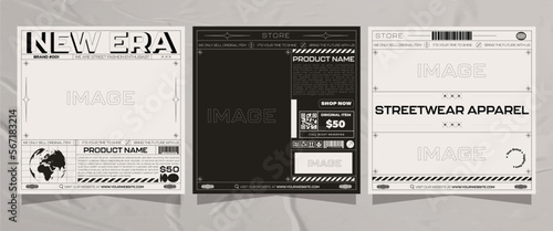 Modern urban futuristic streetwear fashion design for social media post template, poster and print for tshirt. editable template bundle design