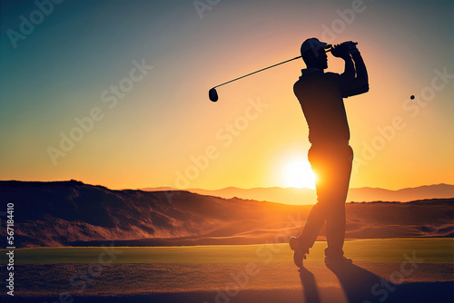 Golfer executes a swing shot on a golf course . Ai generated