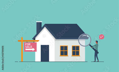 A real estate appraiser assesses property values with magnifying glass, property evaluation for sale, home check services