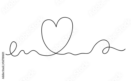 Line with heart hand drawn single line simple style minimalist vector illustration suitable for greeting card, postcards, poster, banner, wedding, St Valentine day holiday concept