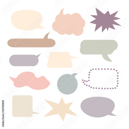 Speech bubble set pastel colored doodle vector illustration, sticker for planner, bullet journal, St Valentine decor, graphic element of conversational illustration, illustrated story, comic design