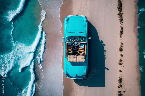 Sports car parked on beach. Generative AI © Pixelated Paradise