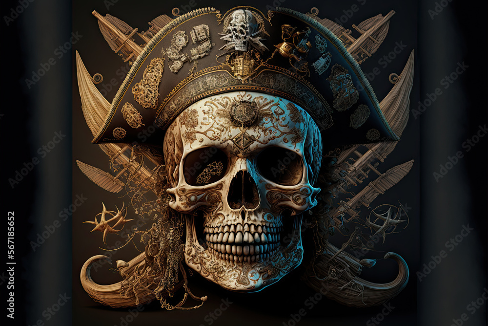 illustration of a pirate skull painted for Mexican Day of the Dead. illustration of a pirate skull painted for Mexican Day of the Dead.