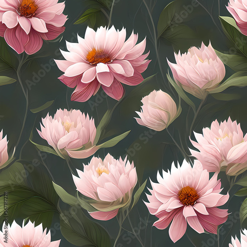 seamless pattern with pink lilies Generative AI