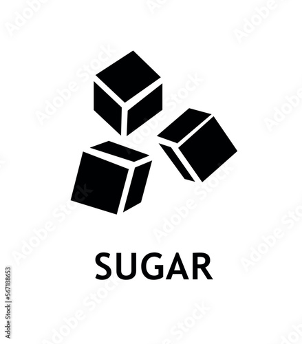 Sugar black icon. Cubes for hot drink, ingredient for coffee or tea. Sticker for social networks and messengers. Sweetness and candy product. Cartoon flat vector illustration