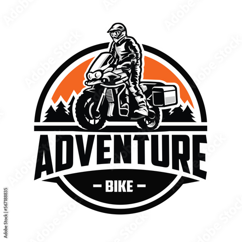 Adventure sport enduro motorcycle emblem logo vector art isolated