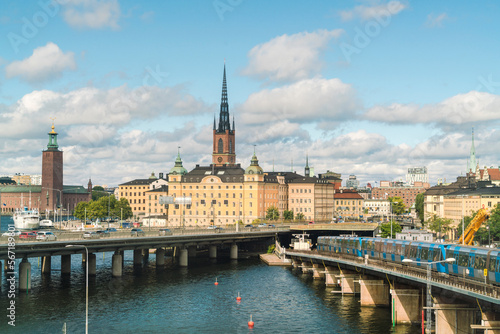 City center of Stockholm with Riddarholmen and the historic church