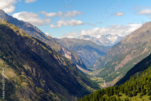 Valley in the alps surrounded by mountains in summer near Zermatt in Switzerland