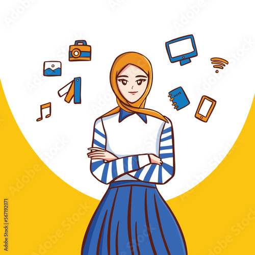 the hijab designer graphic person with a suitcase art