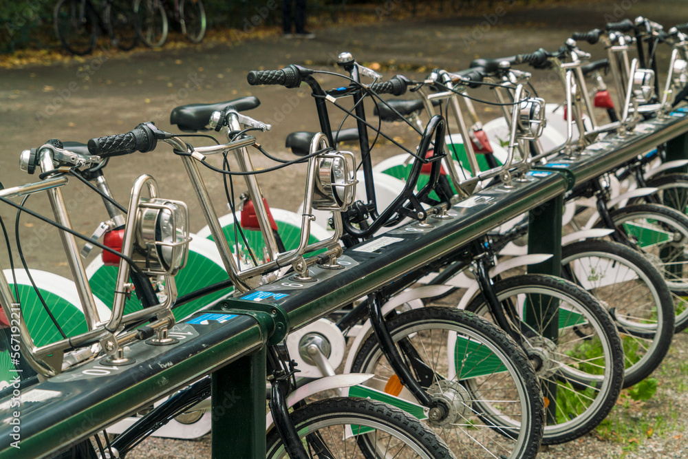 Bike sharing station at Mariatorget in Sodermalm Bike sharing station at Mariatorget in Sodermalm