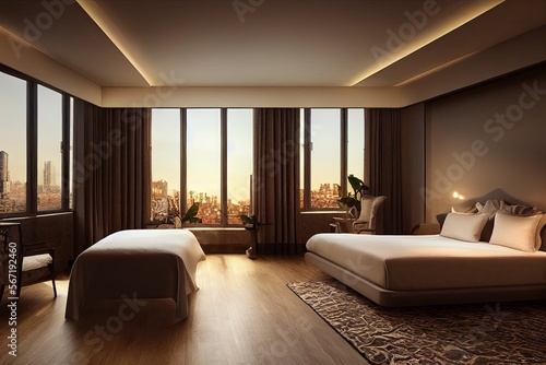 Luxury modern style bedroom  Interior of a hotel bedroom. Generative AI illustration