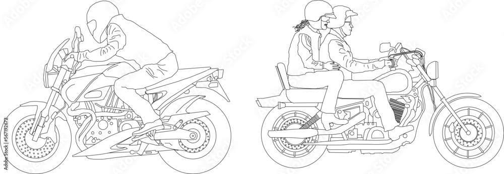 Sketch vector illustration of a racer with a sports bike