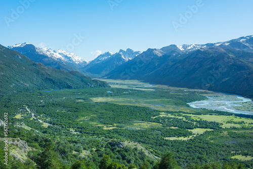 Landscape of El Chaltén from Mirador Rio de Las Vueltas (Rio de Las Vueltas Viewpoint), in the Argentine Patagonia - El Chaltén, Argentina