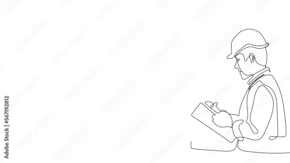 Animated drawing of continuous line draw architect meeting at construction site to talk blueprint design to team member. Building architecture concept. Single line animation. High quality 4k footage Animated drawing of continuous line draw architect meeting at construction site to talk blueprint design to team member. Building architecture concept. Single line animation. High quality 4k footage