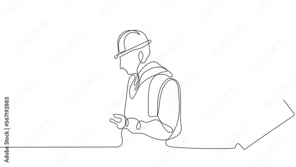 Animated drawing of continuous line draw architect meeting at construction site to talk blueprint design to team member. Building architecture concept. Single line animation. High quality 4k footage Animated drawing of continuous line draw architect meeting at construction site to talk blueprint design to team member. Building architecture concept. Single line animation. High quality 4k footage