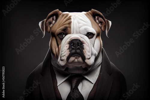 Bulldog portrait dressed in a formal business suit