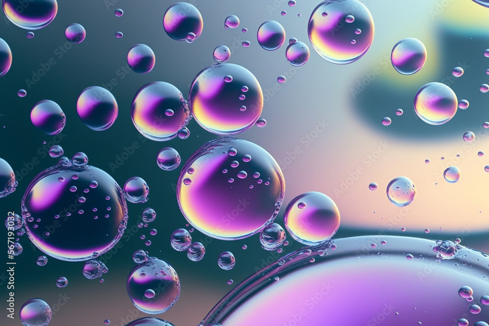 Pastel artistic of oil drop floating on the water. Pastel color bubble for background. Abstract oil bubbles background. Macro shot. oil bubbles close up. water bubbles. Bright and unique oil drops.
