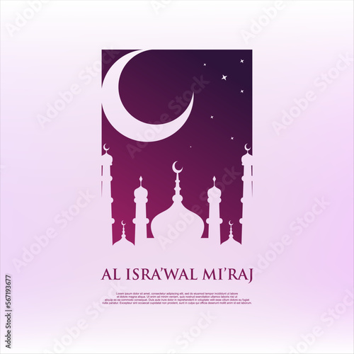 Al-Isra wal Mi'raj Translate: The night journey Prophet Muhammad Vector Illustration For Poster Template and Flyer, Simple Background of Isra Mi'raj Ceremony