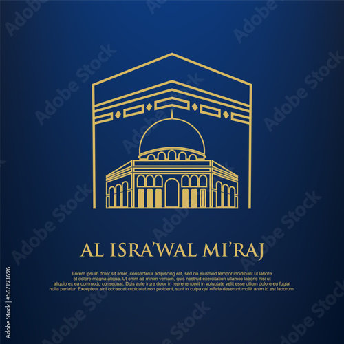 Al-Isra wal Mi'raj Translate: The night journey Prophet Muhammad Vector Illustration For Poster Template and Flyer, Simple Background of Isra Mi'raj Ceremony