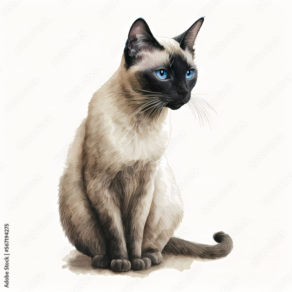 “Generative AI” Siamese Cat digital illustration.