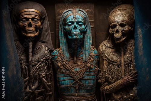 Fényképezés Egyptian mummies - Generative AI