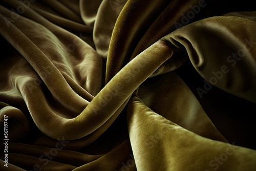 silk fabric background, Olive-colored velvet fabric, curves, undulations, velvet fabric for background or texture photo