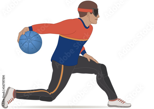 para sports paralympic goalball male athlete, centre throwing ball isolated on white background