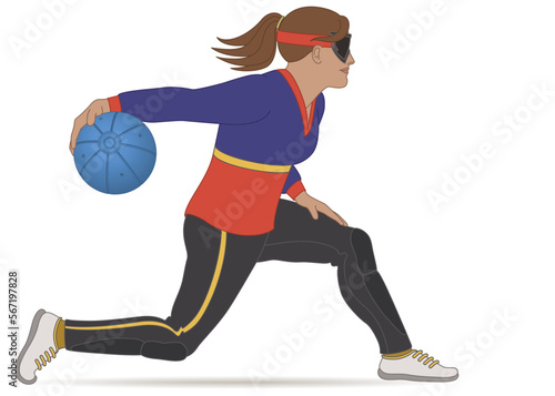 para sports paralympic goalball female athlete, centre throwing ball isolated on white background