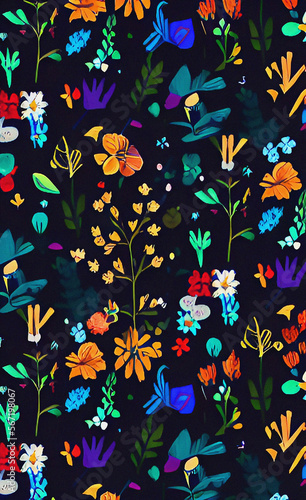 Colorful background with flowers, illustration, floral pattern, nature backdrop, decoration wallpaper