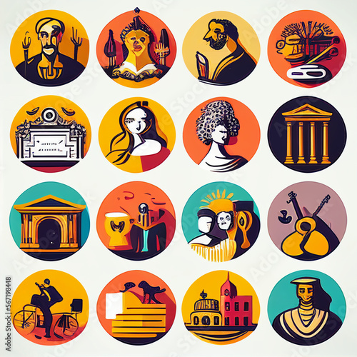 Arts and culture icons set, random stock illustration