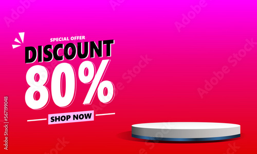 80 percent discount sale banner template with stage podium product space. Vector illustration. Can used for business store event.