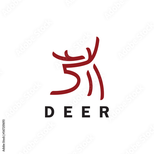 Deer monoline logo design vector template