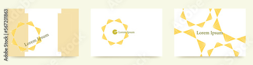 八角形の太陽イラストカード　広告の一部やショップカードに使えそうな　パターンベクターテンプレートセット/背景/壁紙/名刺/ポストカード