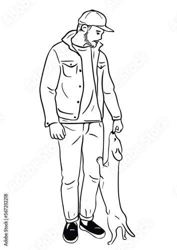 Man Walking Dog casual style man wearing street art hand drawn illustration