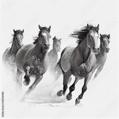 dynamic horses galloping through the wilderness