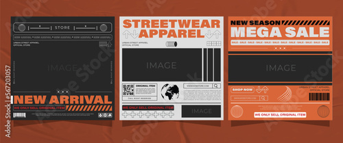 Modern urban futuristic streetwear fashion design for social media post template, poster and print for tshirt. editable template bundle design