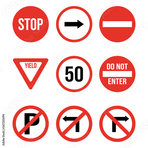Set of red road and traffic signs. Stop, do not enter, yield. Vector illustration. Free Download Set of red road and traffic signs. Stop, do not enter, yield. Vector illustration. - GFXLoad