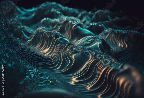 Water waves close up background under the night. 3D rendering style. Generative AI illustration
