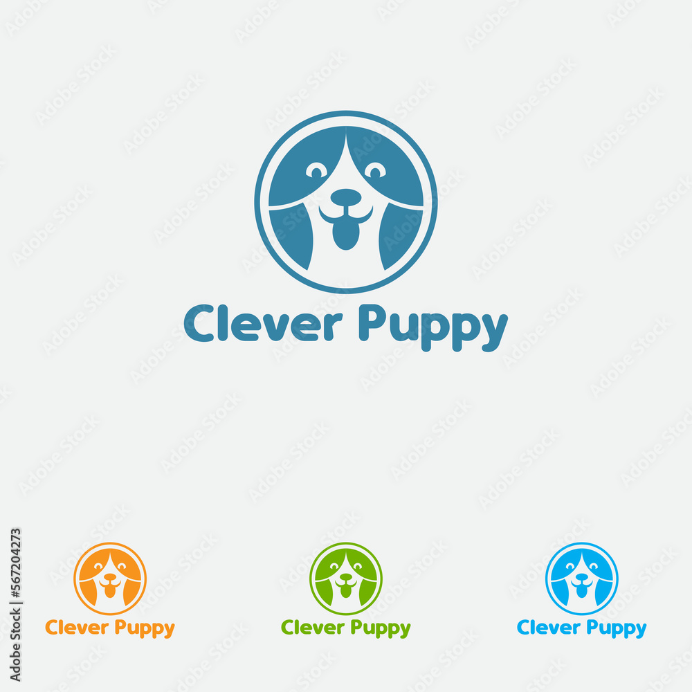 clever puppy logo, care, dog logo, minimalist and business logo design