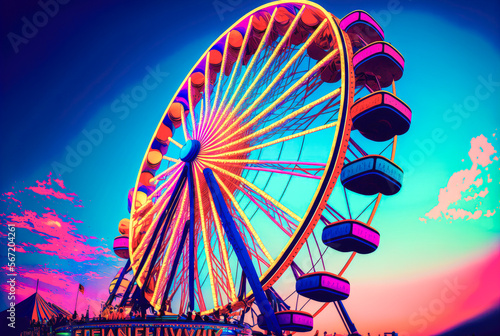ferris wheel, fun fair, amusement park - illustration - Generative AI