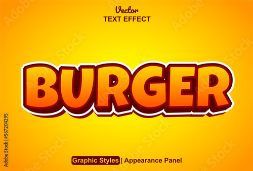 burger text effect with graphic style and editable.