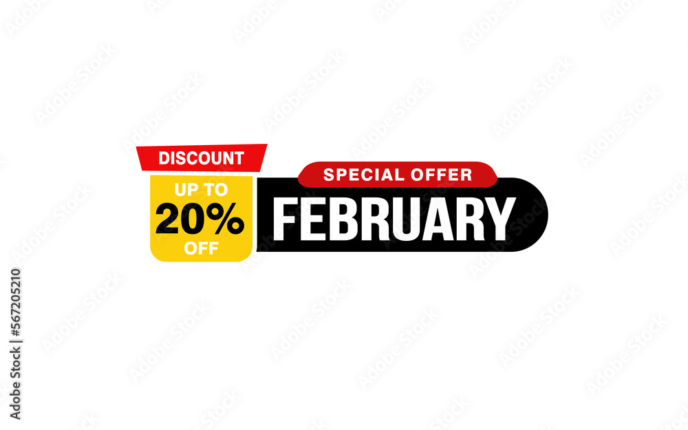 Obraz premium 20 Percent FEBRUARY discount offer, clearance, promotion banner layout with sticker style.