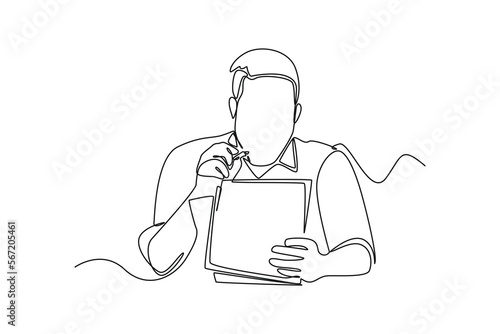 Continuous one line drawing happy businessman keep learning and growing. Personal growth concept. Single line draw design vector graphic illustration.