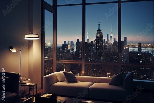 living room cityscape in the night