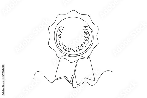 Continuous one line drawing medal for high performing employees. Personal growth concept. Single line draw design vector graphic illustration. photo